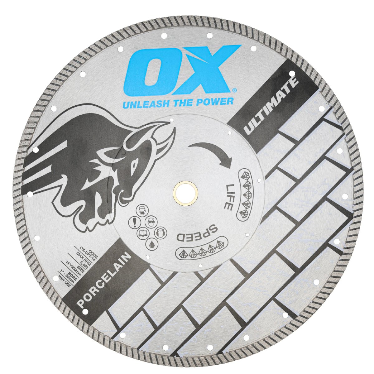 OX Ultimate Continuous Rim Diamond Blade - Ceramics | Diameter: 4.5" / 114mm | Bore: 7/8" - 5/8" 22mm - 15mm